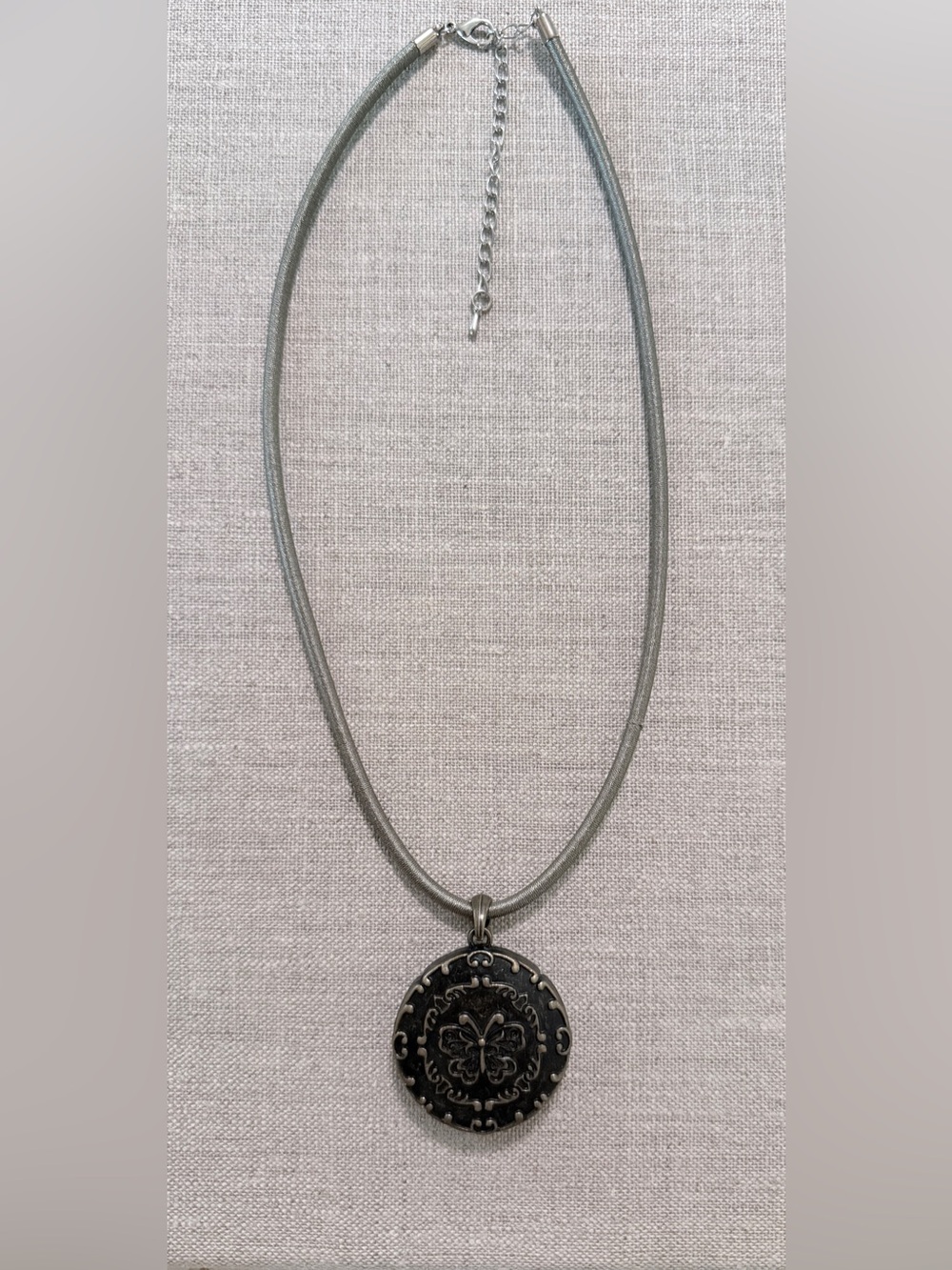Antiqued Bronze Butterfly Locket Necklace with Woven Mesh Chain